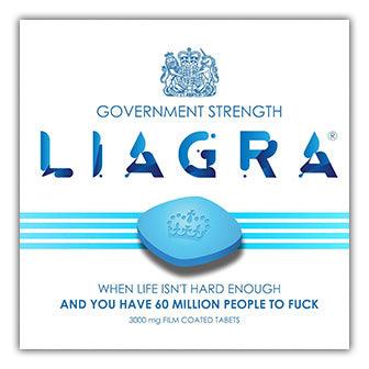 A Liagra Coaster with the word "liraga" on a blue pill design from Twisted Gifts.