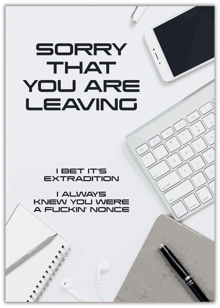 Funny Farewell Card - Nonce Office desk with keyboard, phone and pad
