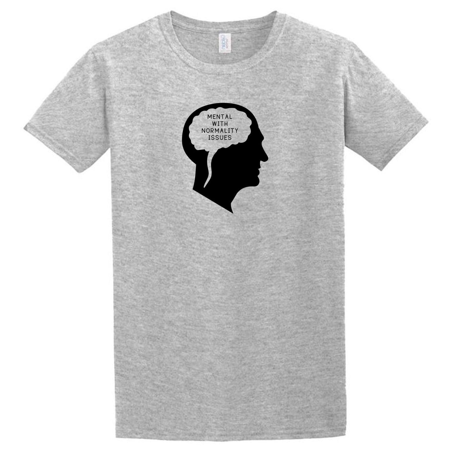 A Gray Normality T-Shirt with a silhouette of a man's head by Twisted Gifts.