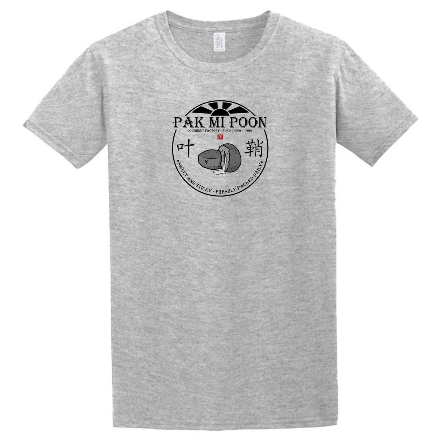 A gray Pak Mi Poon T-Shirt that says park o' pooh, from the Twisted Gifts brand.