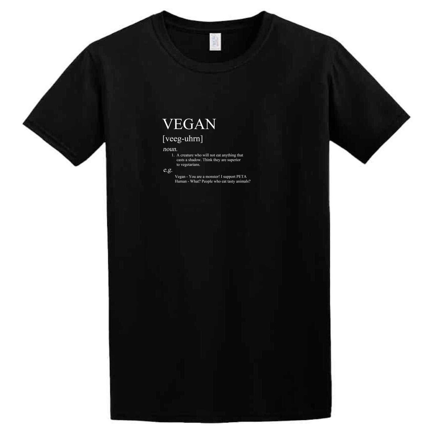 A black Vegan T-Shirt that says vegan by Twisted Gifts.
