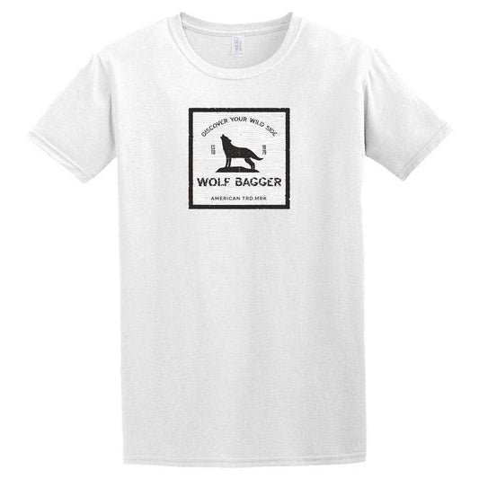 A Wolf Bagger T-Shirt by Twisted Gifts with an image of a dog on it.